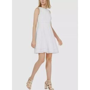 Calvin Klein Sleeveless Eyelet Fit & Flare Cotton Mini‎ Dress White Size 8